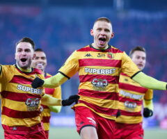 Piłkarze Jagiellonii Białystok w meczu z Widzewem Łódź