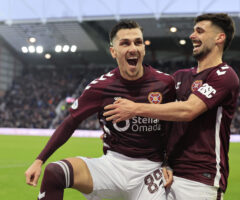 Piłkarze Hearts po wygranym meczu